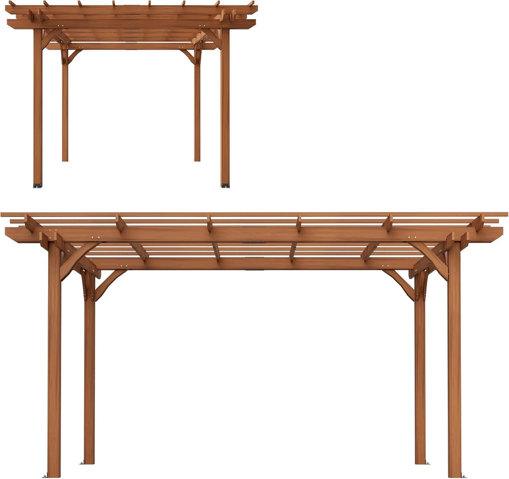 Wood Pergola Gazebo for Climbing Plants - Free Standing Outdoor Garden Structure with Waterproof Solid Fir, Windproof Level 6 & 200lb Snow Load - Backyard, Patio, Poolside Brown (12 x 10 FT)