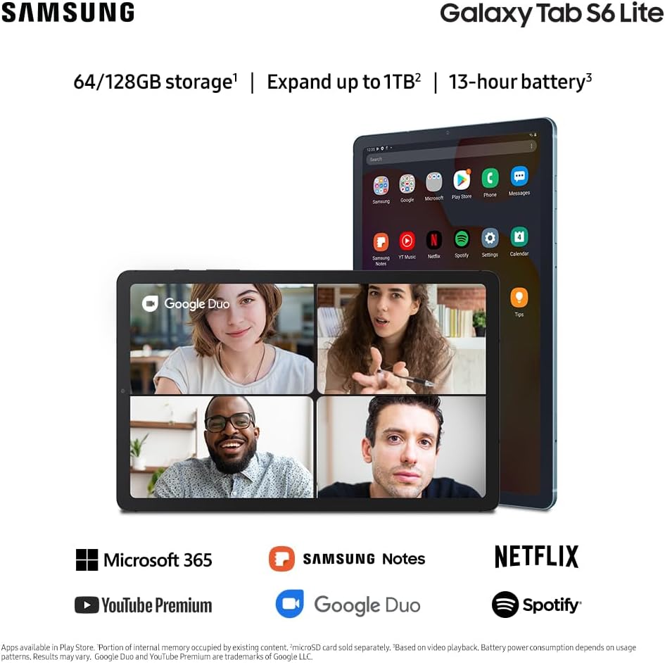 Samsung Galaxy Tab S6 Lite 10.4' 128GB Android Tablet, LCD Screen, S Pen Included, Slim Metal Design, AKG Dual Speakers, 8MP Rear Camera, Long Lasting Battery, US Version, 2022, Oxford Gray