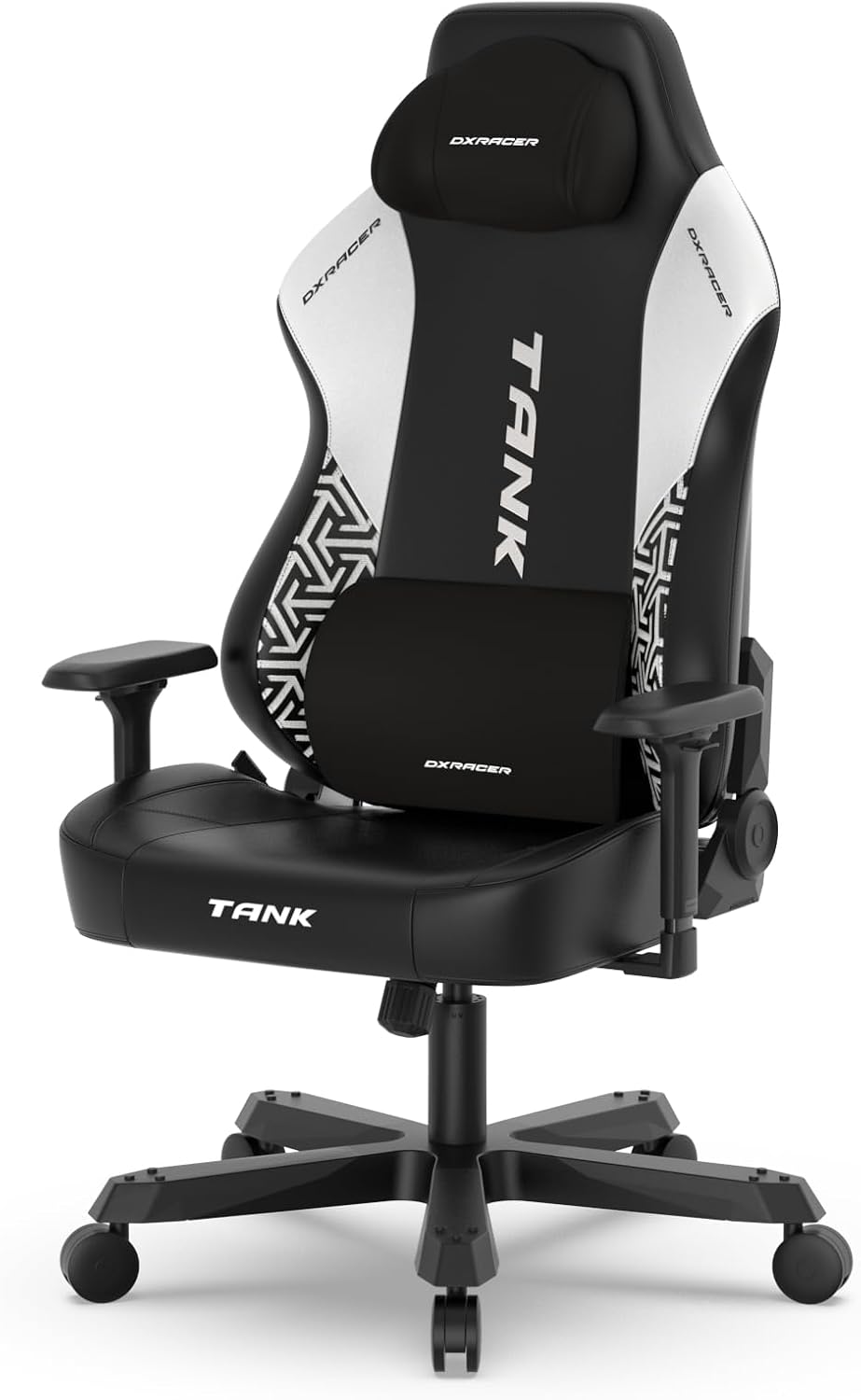 DXRacer Tank XXL Ergonomic Video Gaming Chair for Adults, Office Reclining Computer Chair with Magnetic Head Pillow and Lumbar Support, Racing Style Height Adjustable (EPU Leatherette, Black White)