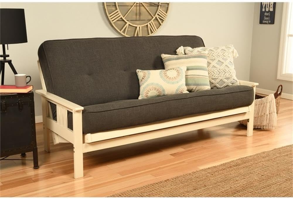 Pemberly Row 8' Full Size Spring Futon Mattress Replacement, Linen Sleeper Sofa Bed Mattress, Charcoal Gray-Frame Not Included