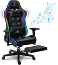 LED RGB Gaming Chair with 7-Point Massage and Speakers Ergonomic Computer Desk Chair Video Gaming Chair with Footrest Adjustable Reclining Gamer Chair High Back PU Leather Office Chair,Black