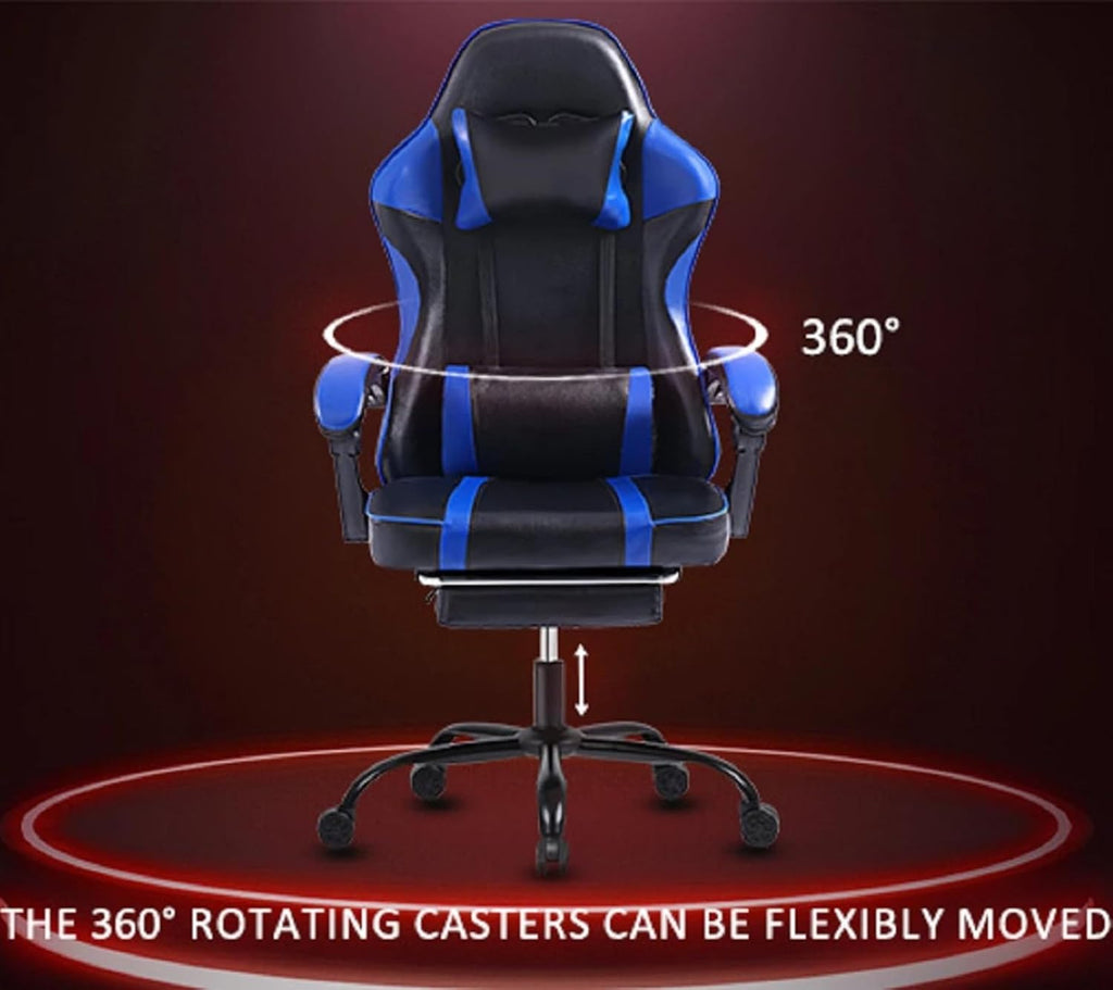 Video Game Chairs for Adults, PU Leather Gaming Chair with Footrest, 360° Swivel Adjustable Lumbar Pillow Gamer Chair, Comfortable Computer Chair for Heavy People, Purple