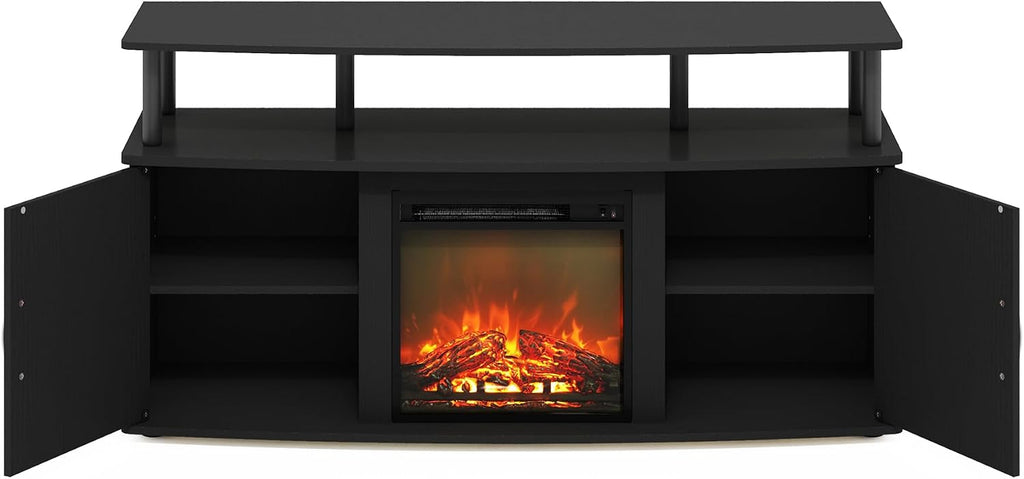 Furinno Jensen Fireplace TV Stand, Entertainment Center, TV Console for TV up to 55 Inch with Fireplace and Doors Storage Cabinet, for Living Room, Bedroom, Americano