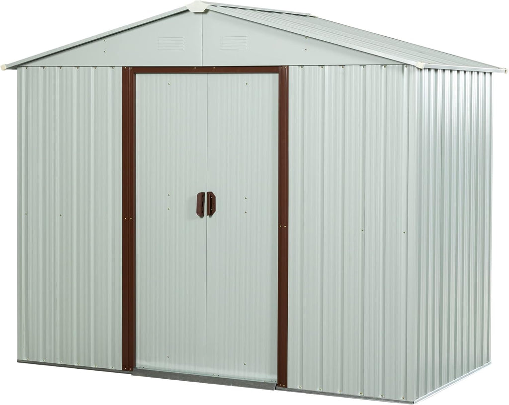 6 x 5 FT Outdoor Storage Shed, Metal Garden Shed with Floor Frame, Tool Shed Outdoor Storage with Lockable Sliding Doors & Air Vents, Storage House Waterproof for Backyard, Lawn, White