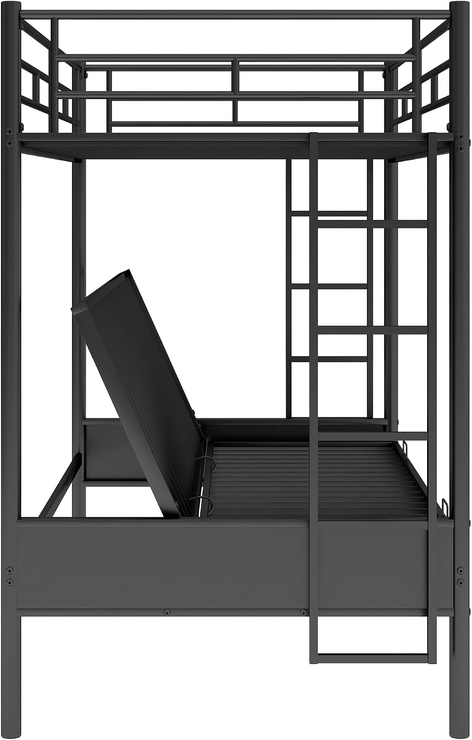 Bellemave Twin Over Futon bunk Bed, loft Bed with futon, Twin Over Full Futon bunk beds, No Box Spring Needed, Black