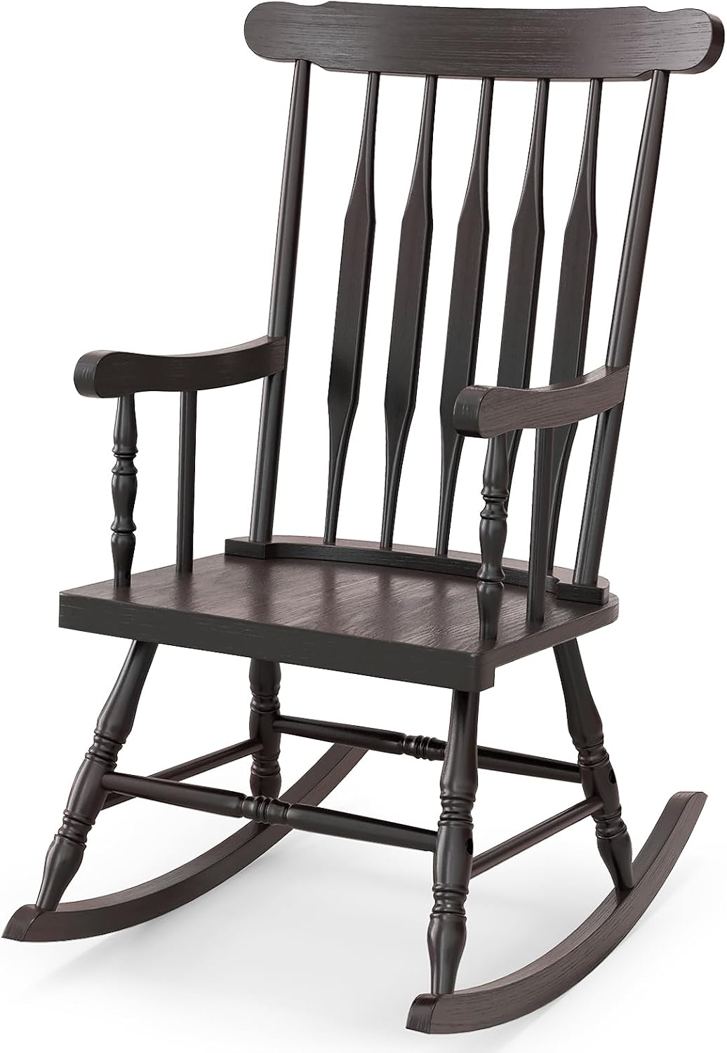 Tangkula Patio Rocking Chair Solid Rubber Wood, Outdoor Porch Rocker Chair with Rubber Wood Frame, Indoor Wooden Rocking Chair, Ideal for Garden, Backyard & Balcony (2, Espresso)