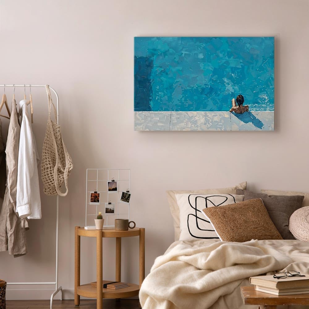 artgeist - Canvas Wall Art XXL Summer Vibes 90x60 cm/36'x24' 1 piece - Non-woven Canvas Prints Image Framed Artwork Painting Picture Photo Home Decoration - Blue Swimming Pool Person h-H-10074-b-a