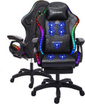 Ergonomic RGB Gaming Chair with Massage, Adjustable Footrest, and Built-in Speakers,Swivel Reclining PU Leather Design with Lumbar Support - Ultimate High-Back Racing Gaming Chair.,Black