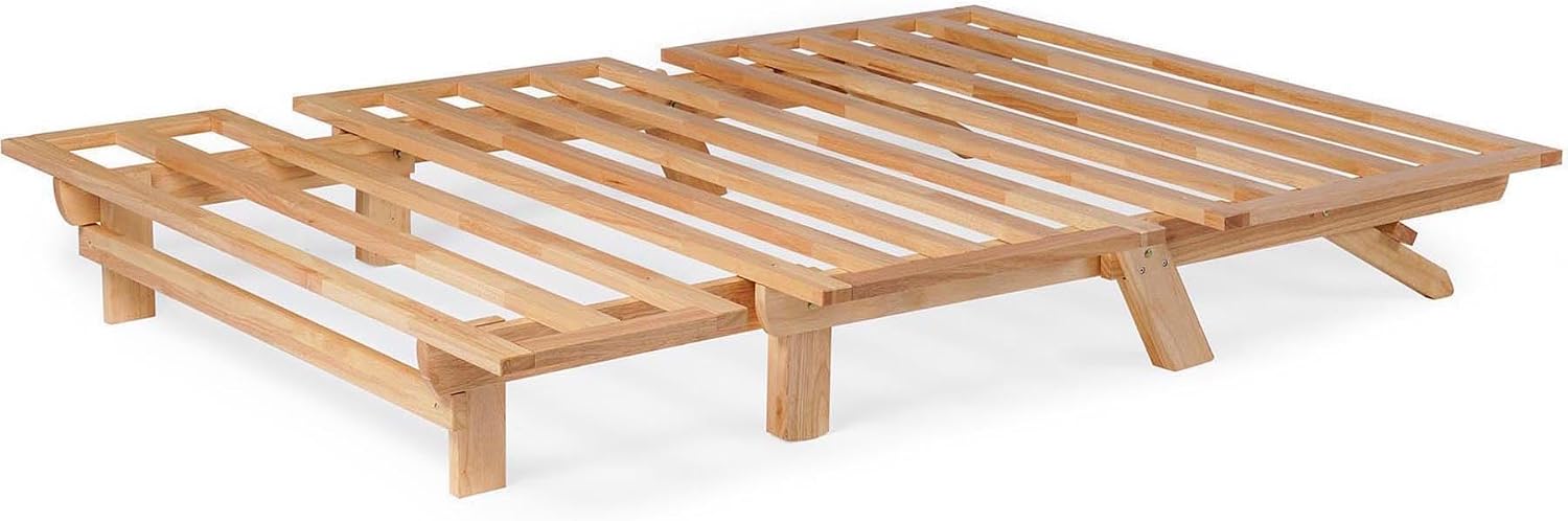 Nirvana FUTONS Queen Size Tri-Fold Wood Futon Sofa Bed Lounger Frame - (Space Saver, Natural Finish) Ideal for Small Spaces, RVs, and Dorm Furniture