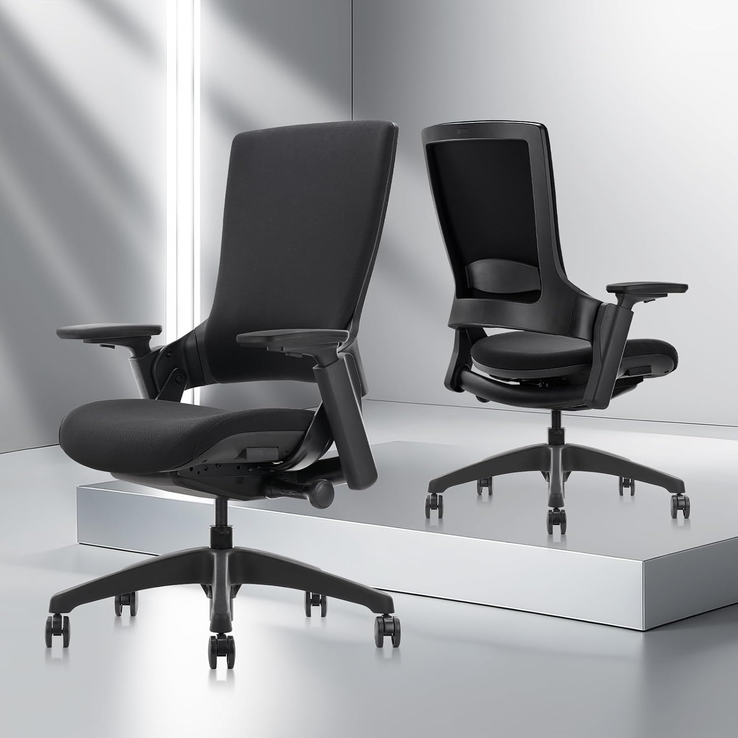 CLATINA Swivel Executive Computer Chair with 3D Armrest and Lumbar Support, Adjustable Ergonomic Fabric Backrest Task Chair for Home Office Conference Room