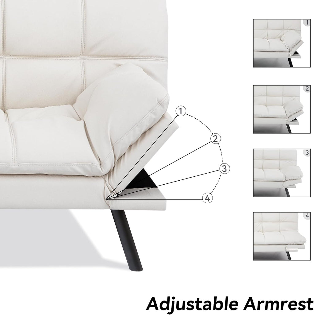 Convertible Faux Leather Sofa Couch,Memory Foam Futon Couch Bed,Small Splitback Modern Loveseat Sleeper Sofa Bed for Living Room, Office, Apartment, Pear White