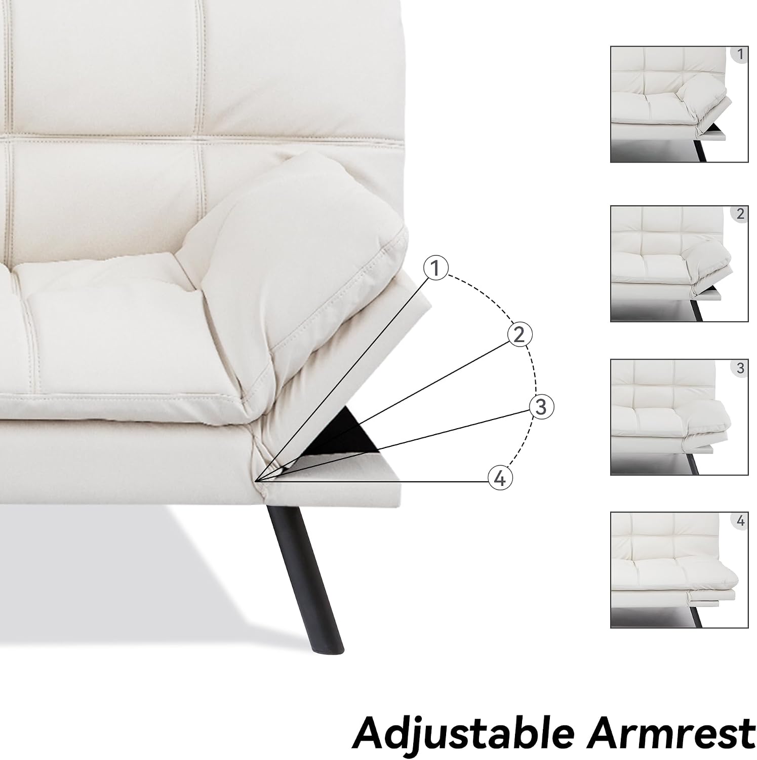 Convertible Faux Leather Futon Sofa Bed,Memory Foam Futon Couch,Small Splitback Modern Folding Loveseat Sleeper Sofa Couches for Living Room,Office,Apartment,White