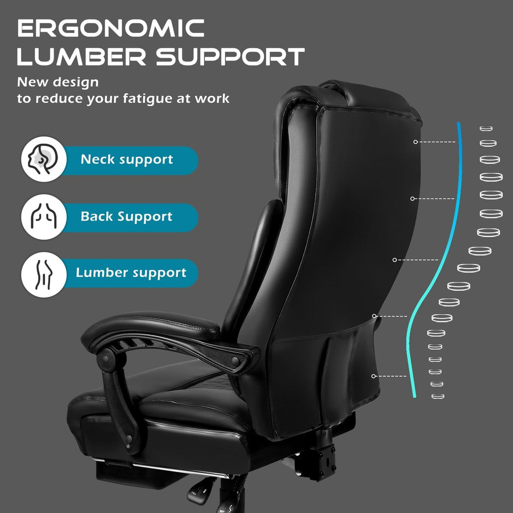 OFIKA Office Chair,Executive Heavy Duty Office Chair with Foot Rest Ergonomic High Back Computer Gaming Chairs Home Office 400lbs,Big and Tall with Lumbar Support (Black1)