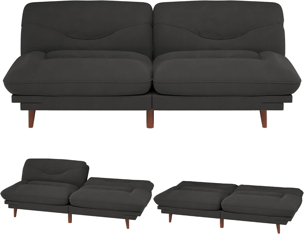 JUMMICO Convertible Futon Sofa Bed, Sleeper Futon Couch with Adjustable Backrest and Armrests, Modern Loveseat with Sturdy Wood Frame for Small Spaces, Apartments (Fabric, Black)