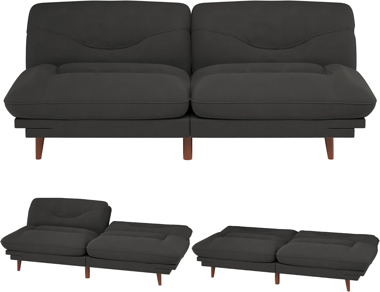 JUMMICO Convertible Futon Sofa Bed, Sleeper Futon Couch with Adjustable Backrest and Armrests, Modern Loveseat with Sturdy Wood Frame for Small Spaces, Apartments (Fabric, Black)