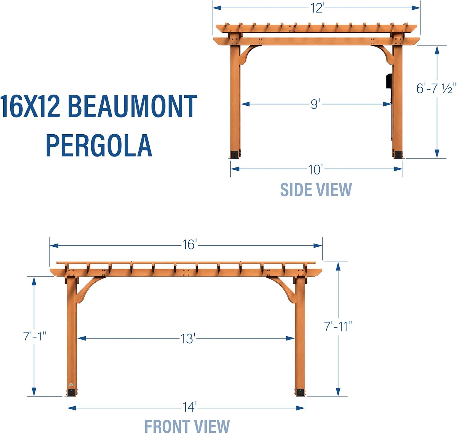 Backyard Discovery Beaumont 16 ft. x 12 ft. All Cedar Pergola Kit + Kotap 25 Pack 9 in. Black Ball Bungee Cord Tarp Tie-Down