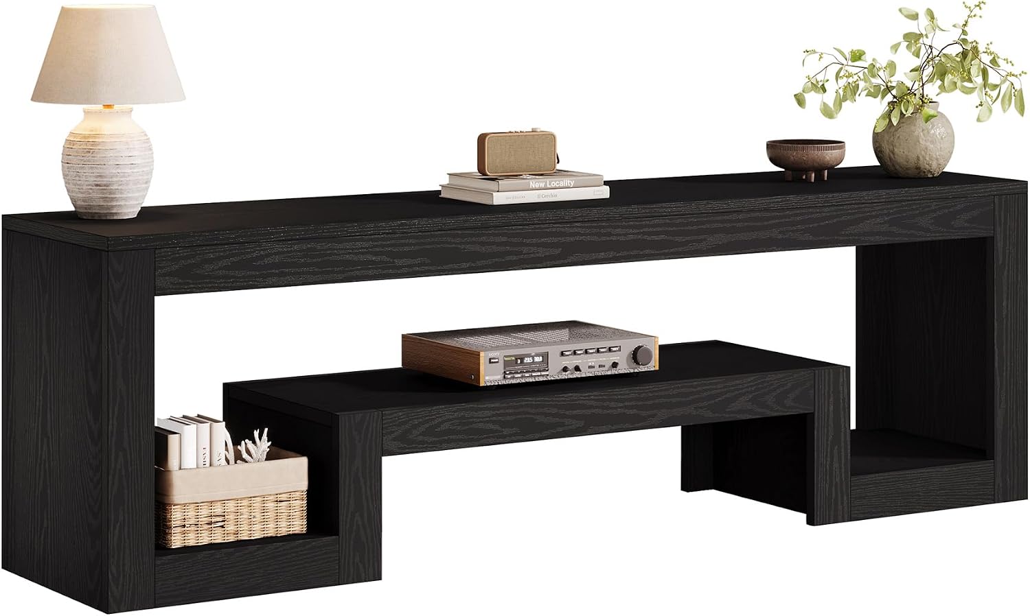 Tribesigns 63' TV Stand for 55/60/65/75-Inch TVs, Farmhouse Entertainment Center with Open Storage Shelves, Television Stands TV Console for Living Room, Bedroom, Black