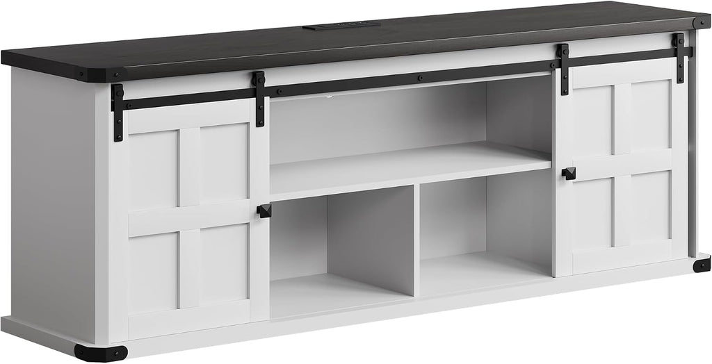 Garvee 70 in TV Stand for 75 in TVs, Farmhouse Entertainment Center and Media Furniture with Sliding Barn Doors & Storage Cabinets, Mid Century Modern TV Console Table for Living Room Bedroom