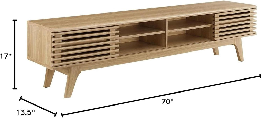 Modway Render Mid-Century Modern Low Profile 70 Inch Media Console TV Stand in Oak, 70'