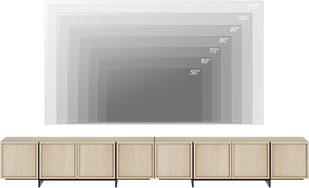 WAMPAT Modern TV Stand for 32-110 inch TVs, Wood Entertainment Center with Storage Cabinets, Media TV Console Table for Living Room, Light Oak