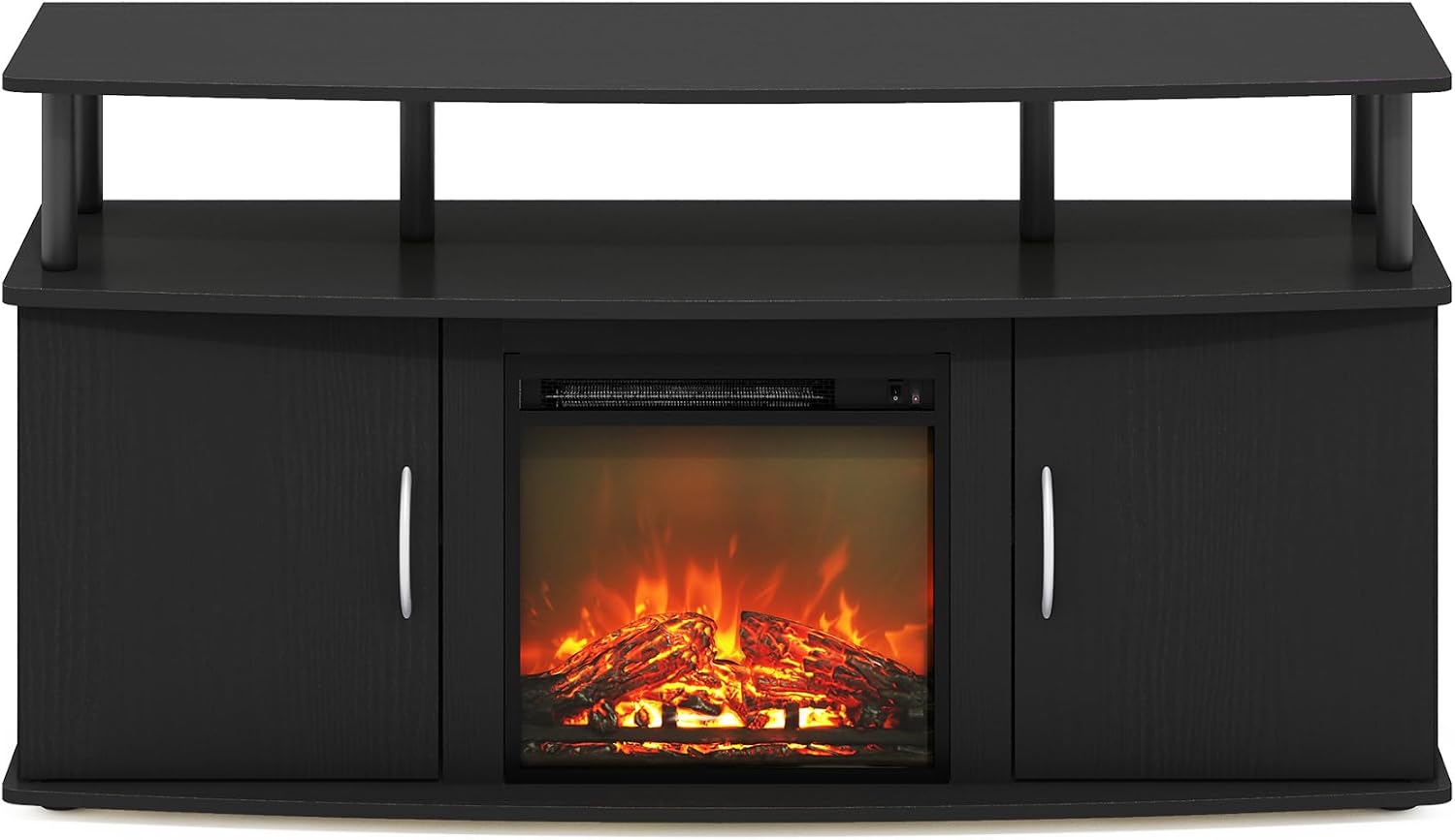 Furinno Jensen Fireplace TV Stand, Entertainment Center, TV Console for TV up to 55 Inch with Fireplace and Doors Storage Cabinet, for Living Room, Bedroom, Americano