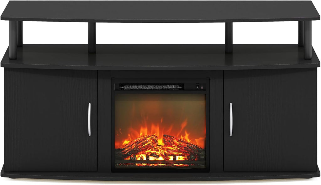 Furinno Jensen TV Stand with Fireplace, Entertainment Center, TV Console for TV up to 55 Inch and Open Shelf, Storage Cabinet, for Living Room, Bedroom, Dark Americano