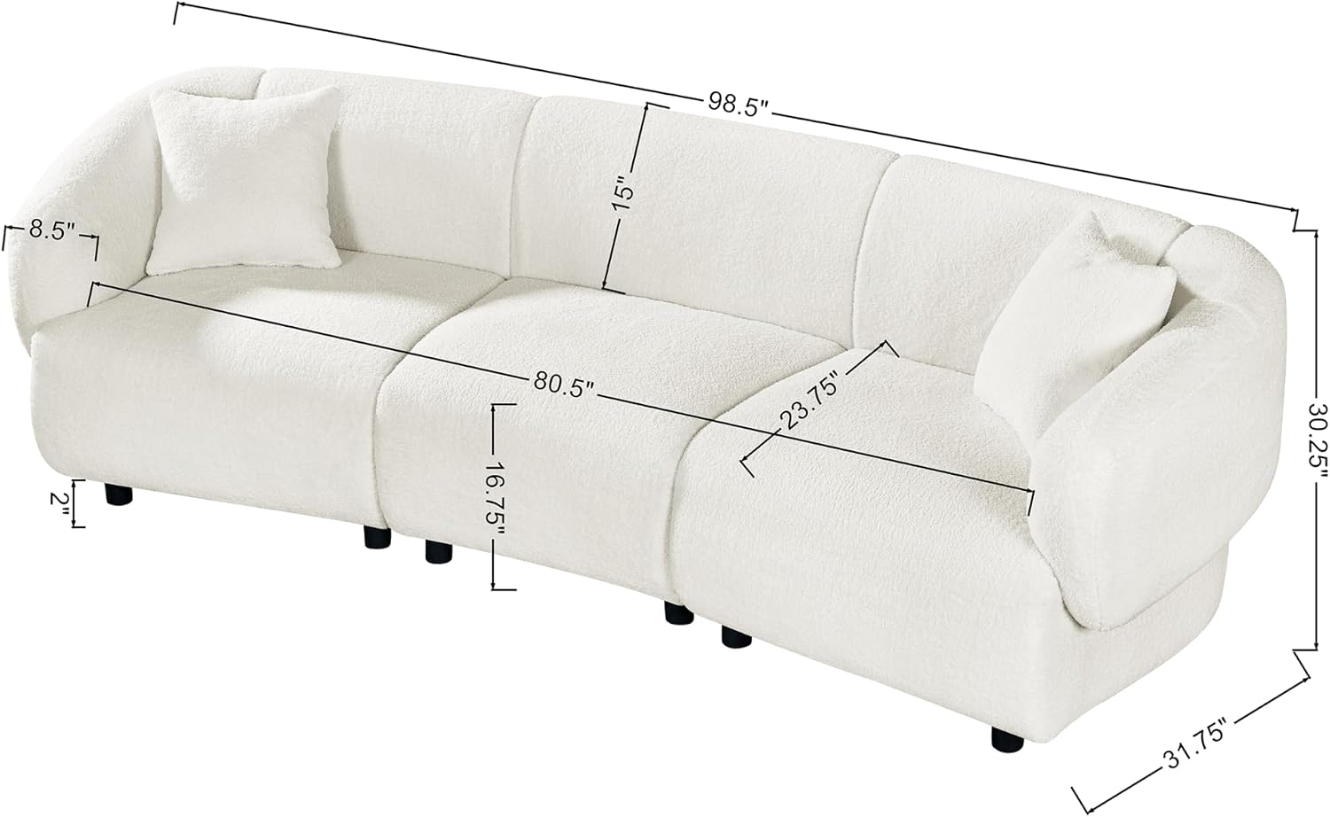 Christopher Knight Home Obito Boucle Upholstered 3-Seater Sofa, Modern Home Sofa Living Room, Wooden Large Upholstered Sofa Couch for Apartment/Home Office, Light Beige