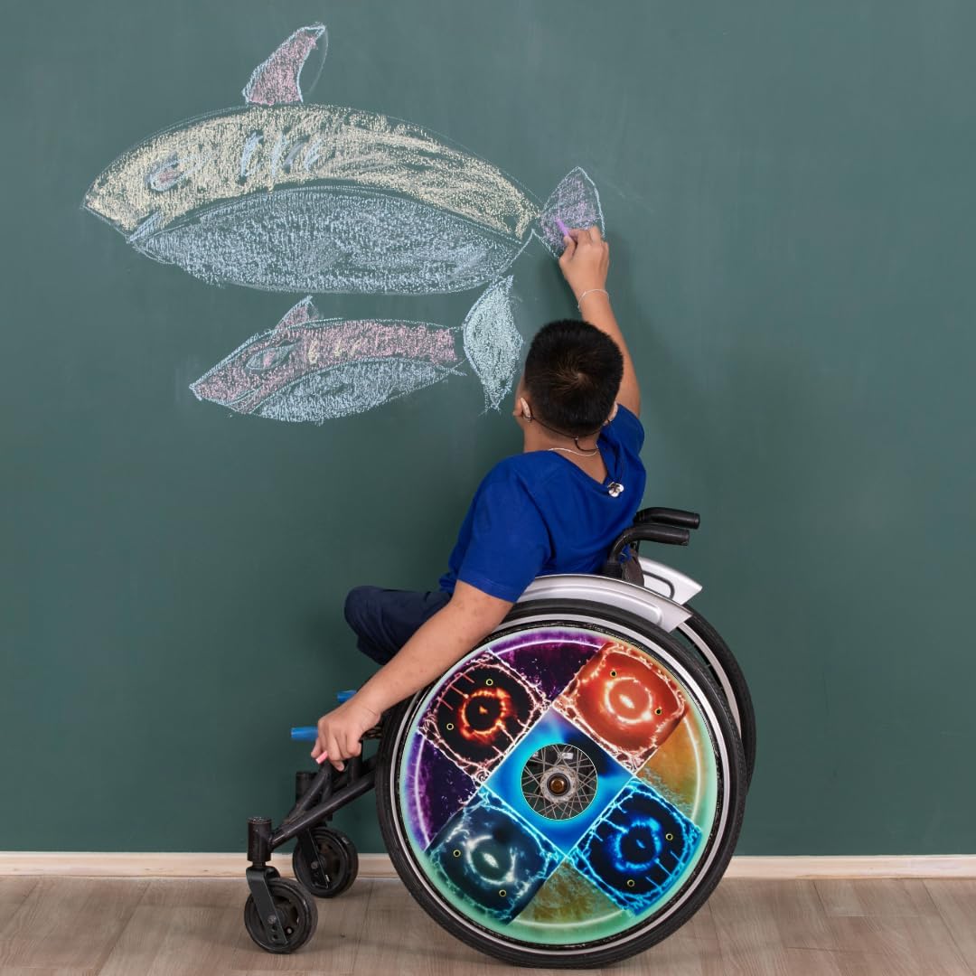 Wheelchair Wheel Covers Waterproof Designer Cover for Wheelchair Wheels, Enhances Aesthetics, Easy Install/Remove, Lightweight, New Matt Finish (Elements)
