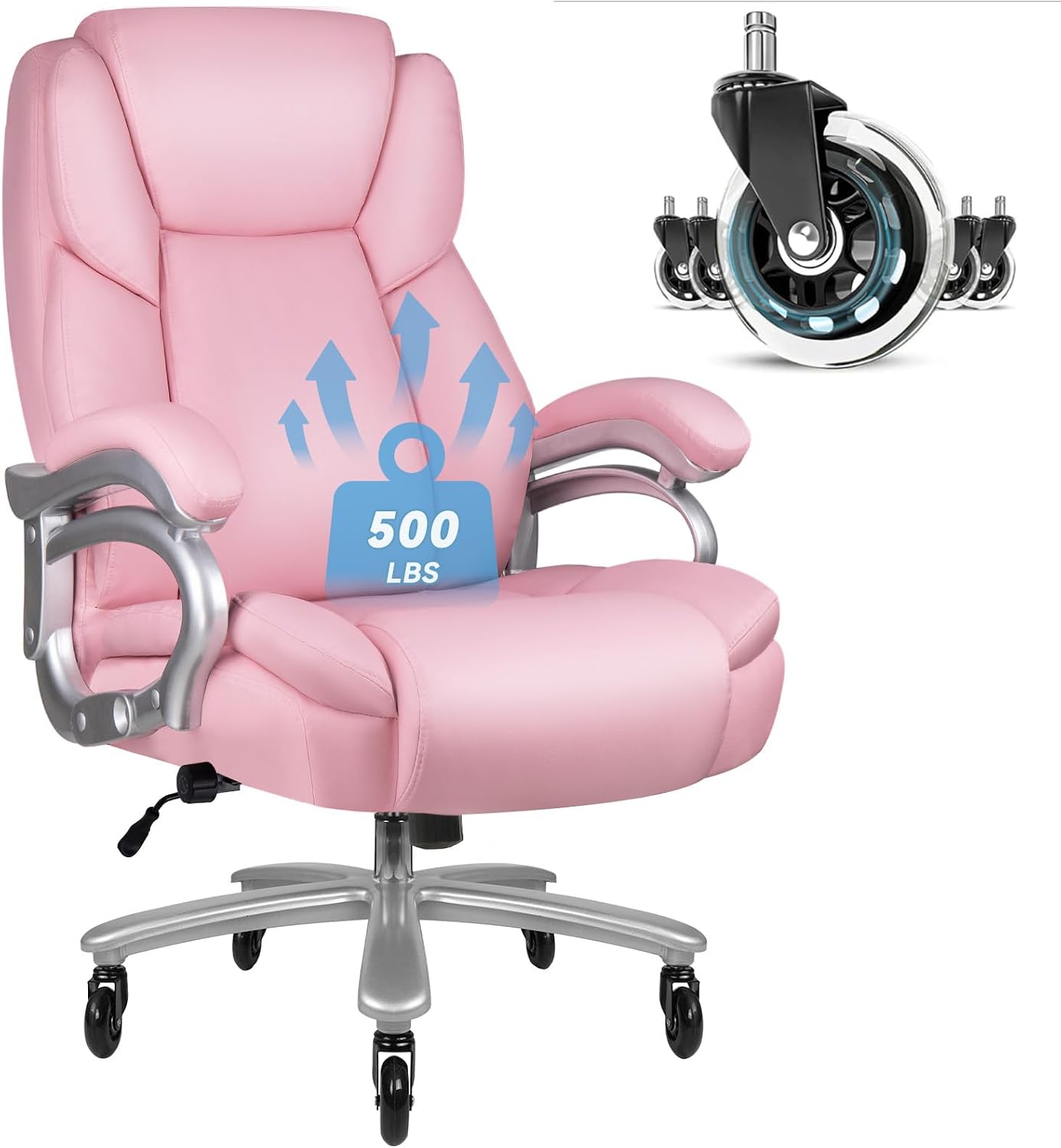 OFIKA Big and Tall Office-Chair 500lbs - Adjustable Lumbar Support, Office Chair for Heavy People, Heavy Duty High Back Executive with Wide Seat and Quiet Rubber Wheels