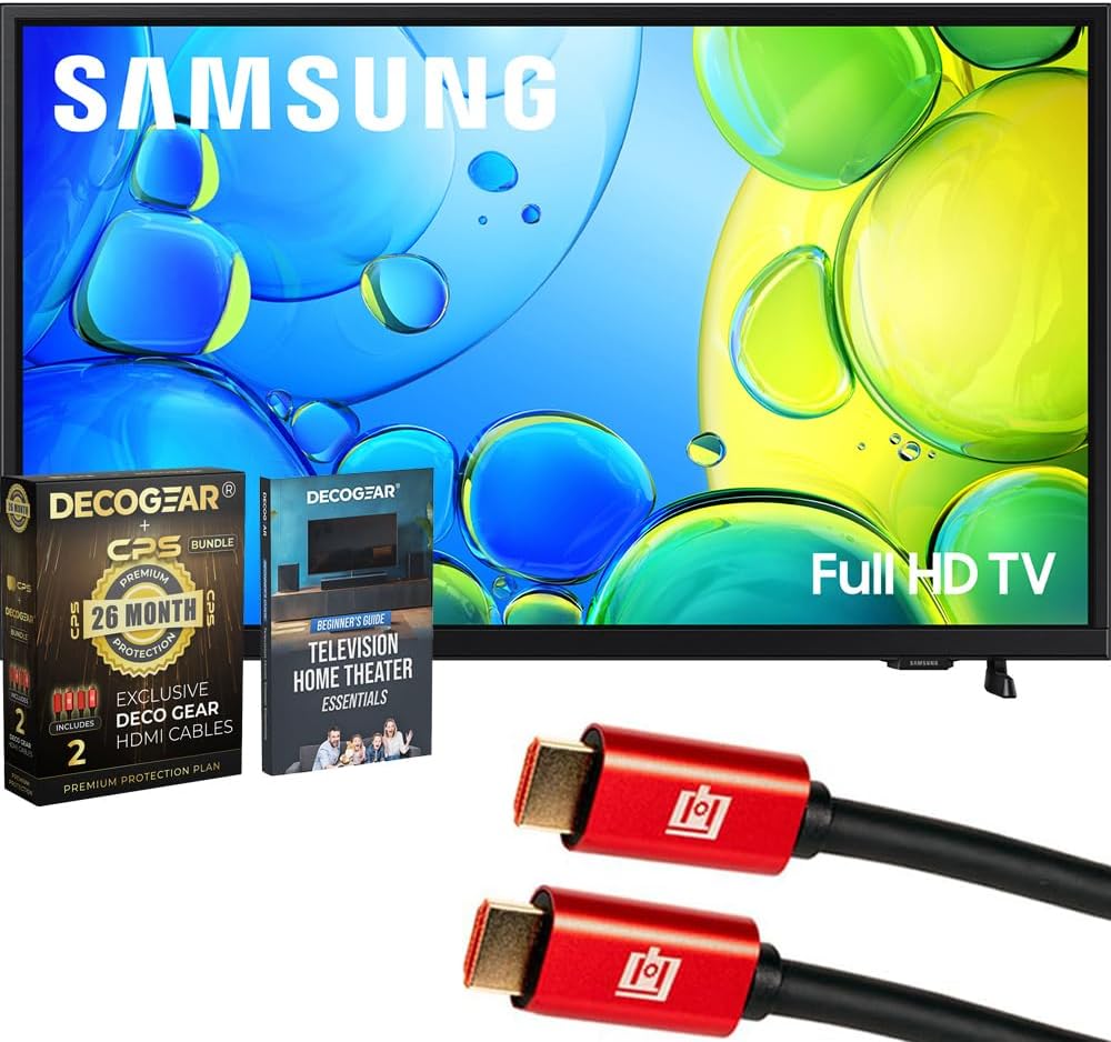 Samsung 32 inch 1080P FHD F6000F Smart TV (2025) CPS Exclusive 26 Month Protection, 2X HDMI Cables & Deco Gear Complete Home Theater Beginner's Guidebook