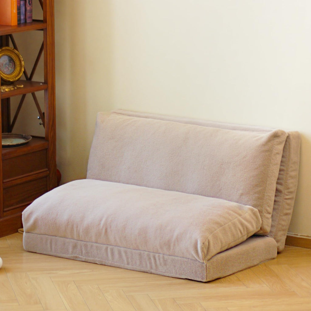 N&V Folding Matress Sofa Bean Bag Bed, Foam Filling Folding Matress Sofa, Includes Removable and Machine Washable Cover, Soft Premium Faux Fur (Medium, Champagne)