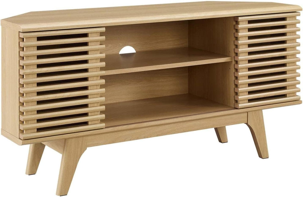 Modway Render Mid-Century Modern Low Profile 46' Corner Media TV Stand in Oak, 15 x 46 x 23