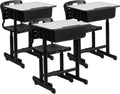 Flash Furniture Nila Set of 3 Adjustable Height Student Desks and Chairs with Black Pedestal Frames