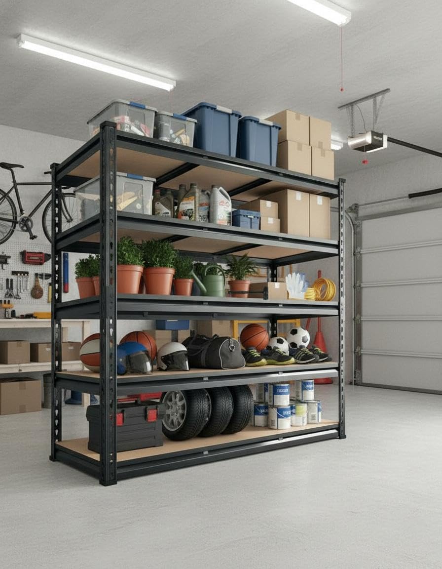 Garvee 5-Tier Garage Shelving Units,60x24x72 in Metal Heavy Duty Adjustable Storage Shelves,Loads 3000 LBS,Garage Storage Shelving, Metal Storage Utility Racks Shelf Unit