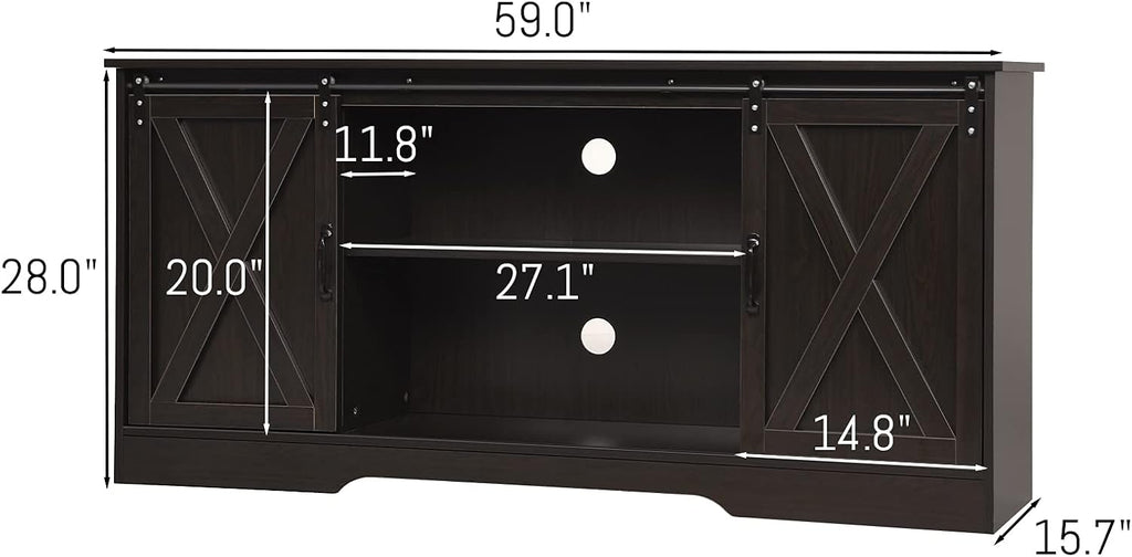 4 EVER WINNER 59' Farmhouse TV Stand, TV Entertainment Center with Sliding Barn Door & Adjustable Shelf for 65' TV, TV Stand for Living Room, Bedroom, Dark Brown