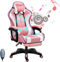 Ergonomic Gaming Chairs for Adults with Speakers and LED Lights Computer Chair with Footrest and Lumbar Support, High Back Video Game Chair for Home, Office,Pink