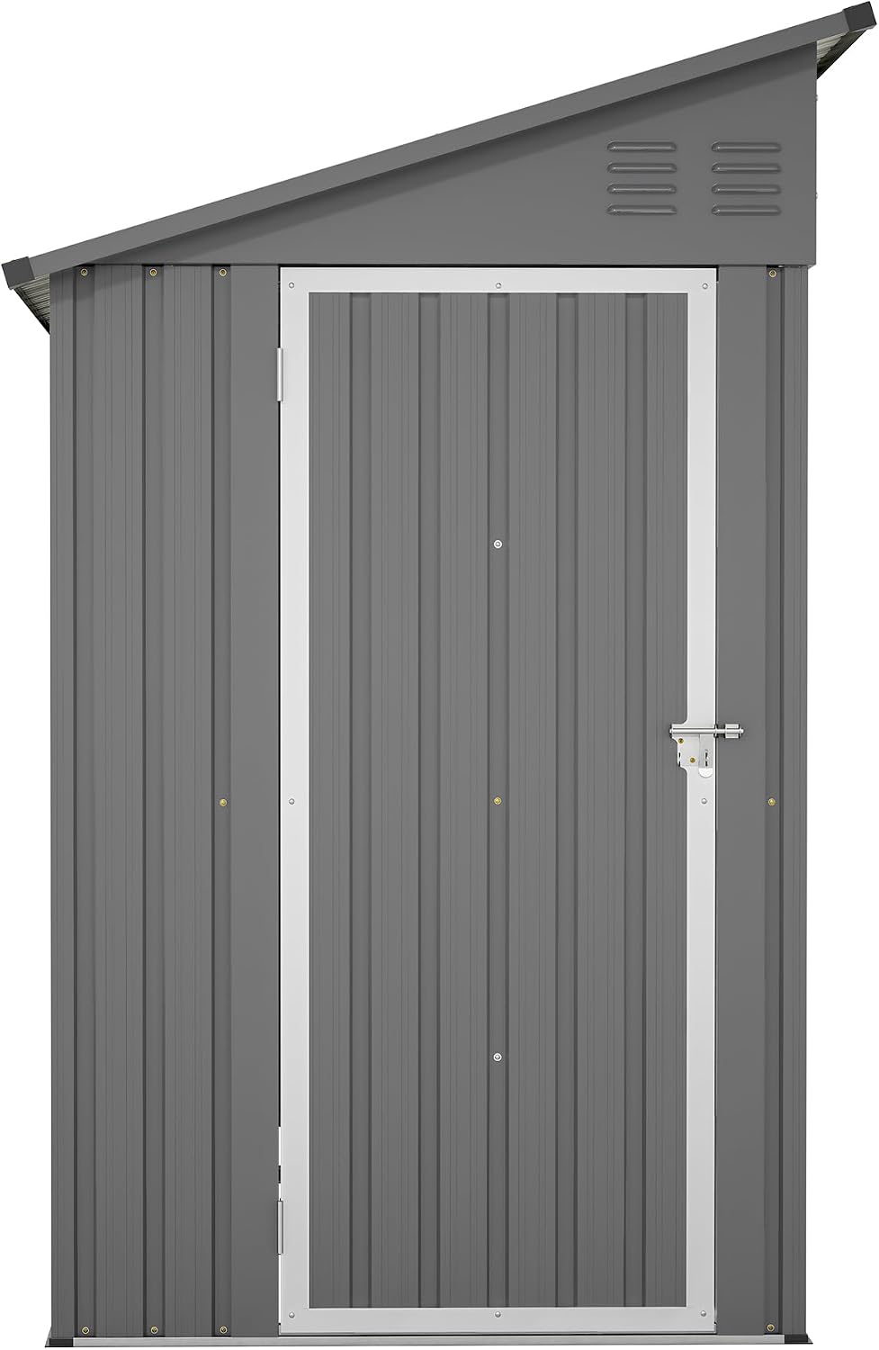 YOPTO 4×8 FT Lean to Metal Shed,Outdoor Heavy-Duty Storage Shed with Floor Base,All Weather Waterproof Garden Tool House W/Lockable Door&2 Air Vents,Reversible Door Design,for Backyard,Patio,Lawn,Gray