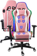 Adult Video Gaming Chair with 7-Point Massage Function and Speakers,Ergonomic Gaming Chair with Footrest and Lumbar Support,PU Leather, 360° Swivel,180° Tilt High Back Office Chair.,Pink