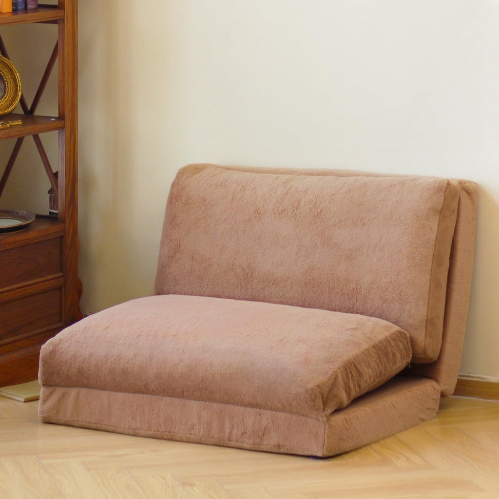 N&V Folding Matress Sofa Bean Bag Bed, Foam Filling Folding Matress Sofa, Includes Removable and Machine Washable Cover, Soft Premium Faux Fur (Small, Brown)