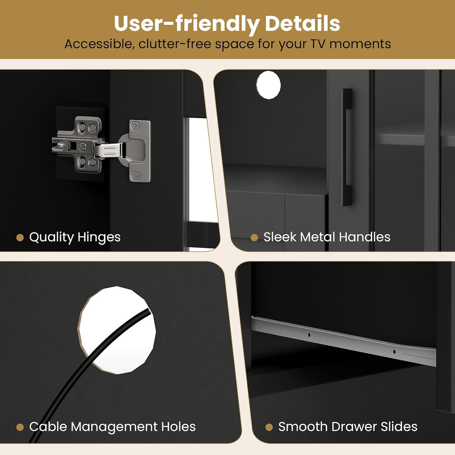 Giantex Farmhouse TV Stand for 65/70 Inch TV, Tall Entertainment Center with Storage Cabinets, Glass Doors, Drawer, Removable Shelves, Media TV Console Table for Living Room, Bedroom (Black)