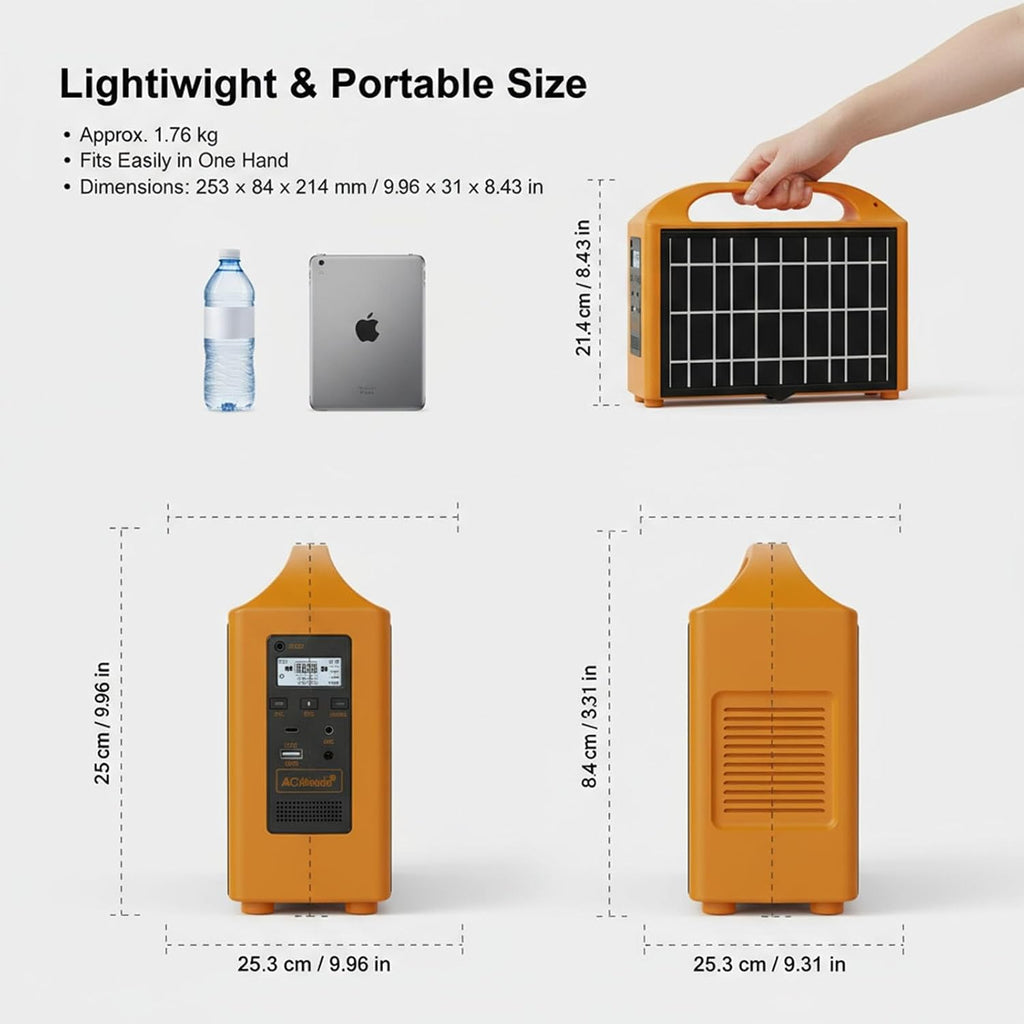 100W Solar Power Station Foldable Solar Panel, Portable Generator LED Lighting AC Outlet LCD Display Safety Protections Home Outdoor Use