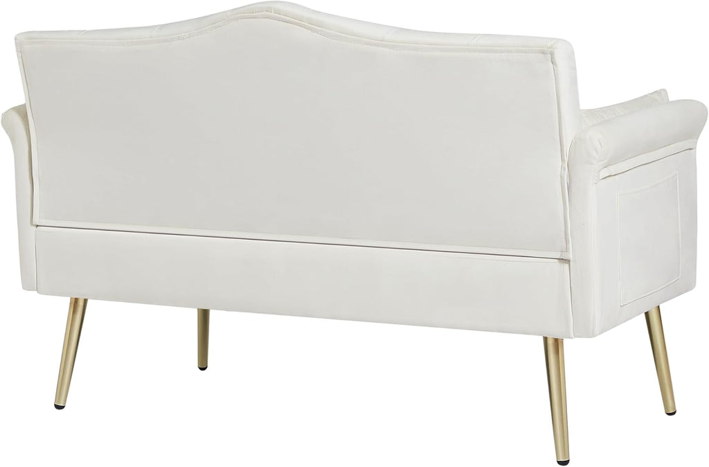 hansones 55-Inch Modern Velvet Loveseat Sofa with Gold Metal Legs & Side Pockets, Tufted Backrest, Perfect for Living Room, Bedroom, or Office (Modern Beige)