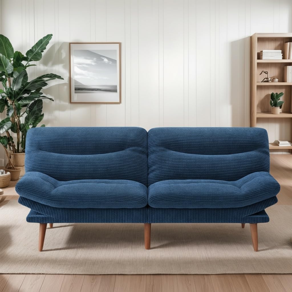 66″Futon Sofa Bed,3-in-1 Futon Couch w/Adjustable Backrest & Armrests, Convertible Sleeper Sofa Bed, Small Folding Sleeper Recliner w/Removable Cushion for Apartment, Living Room,Office (66in,Blue)