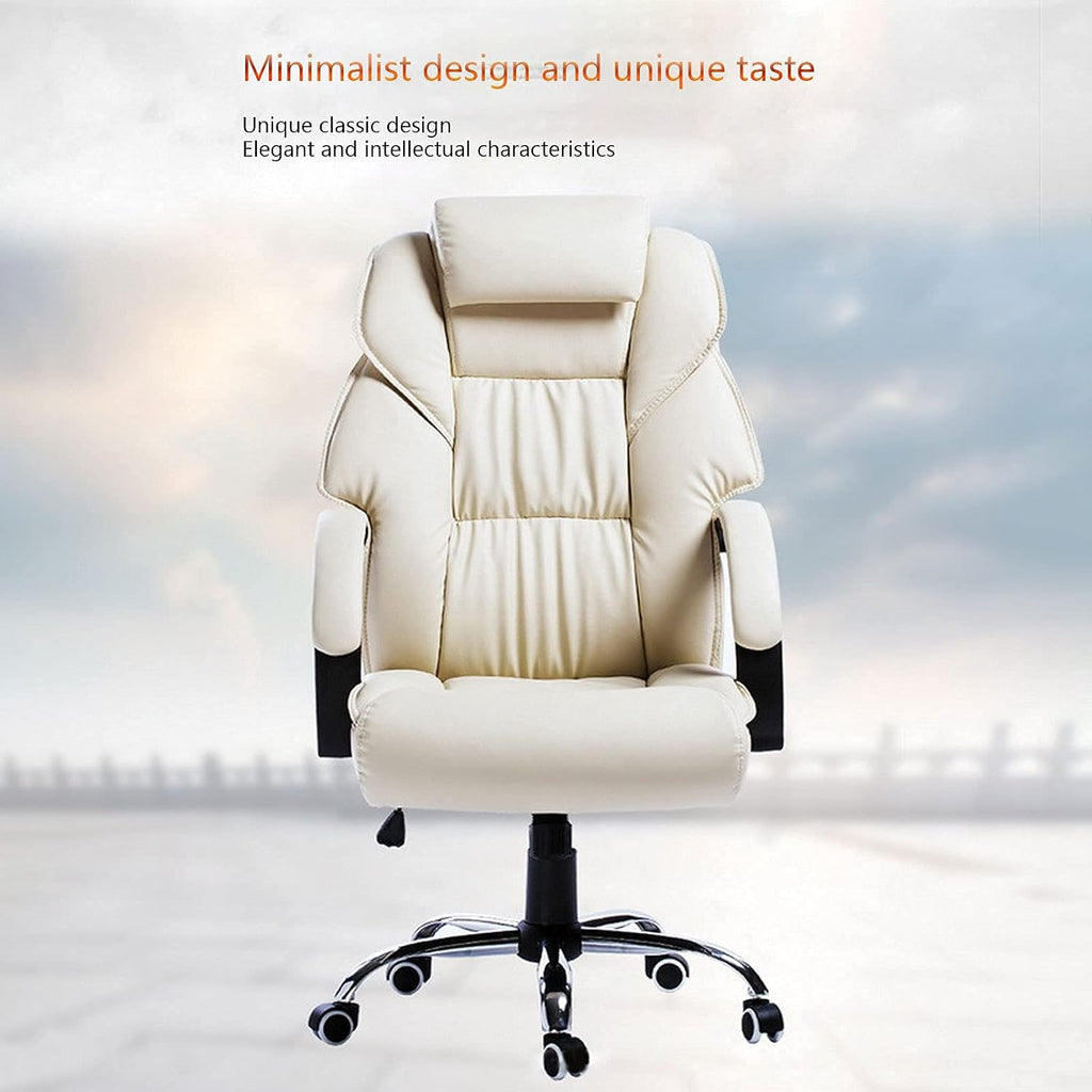 Office Chair Computer Desk Chair Gaming Chair 400 Lb Weight Capacity, Gaming Chair White Genuine Leather Office Chair Computer Executive Desk Chair Adjustable Office Lounge Chair,Khaki ( Color : White