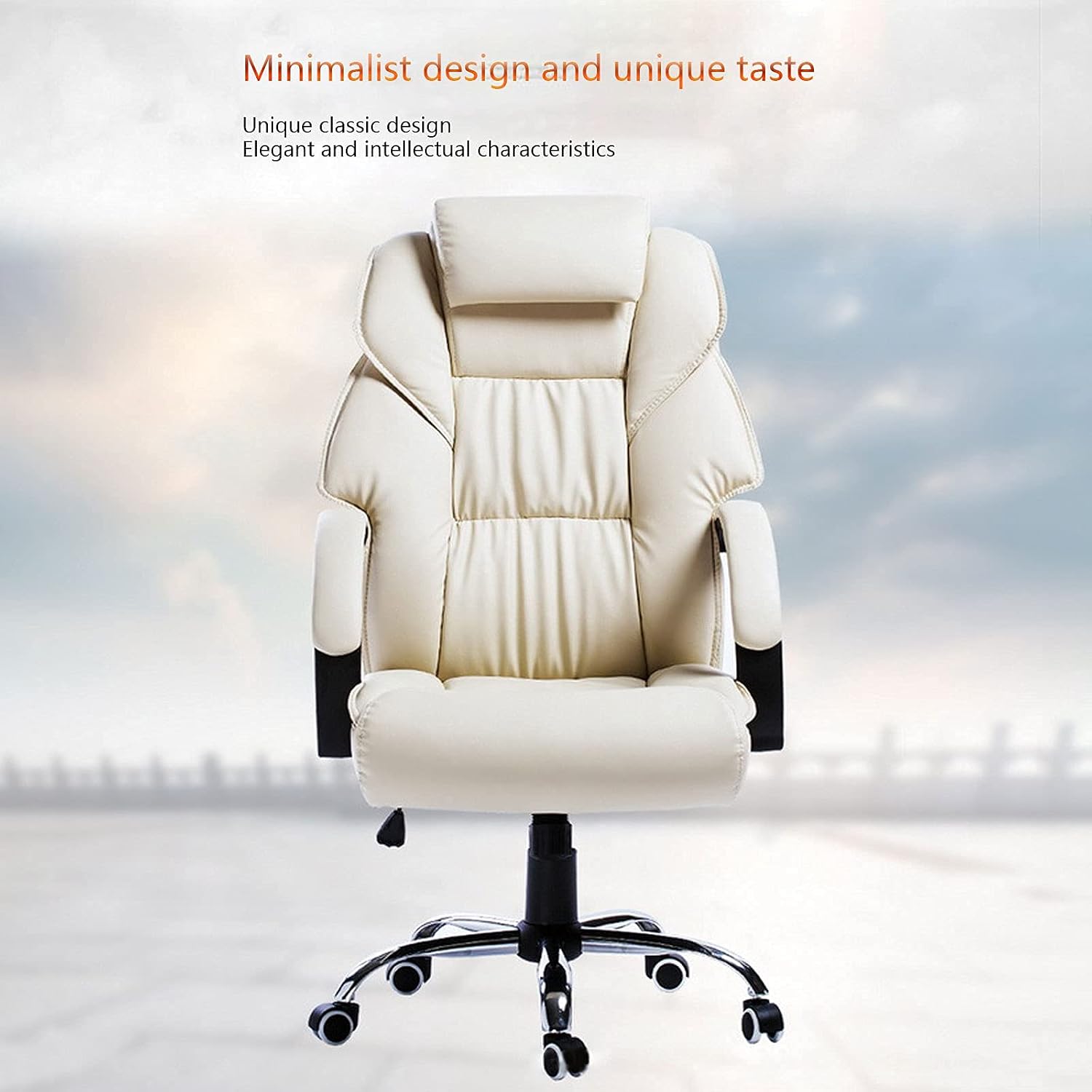 Office Chair Computer Desk Chair Gaming Chair 400 Lb Weight Capacity, Gaming Chair White Genuine Leather Office Chair Computer Executive Desk Chair Adjustable Office Lounge Chair,Khaki ( Color : Khaki