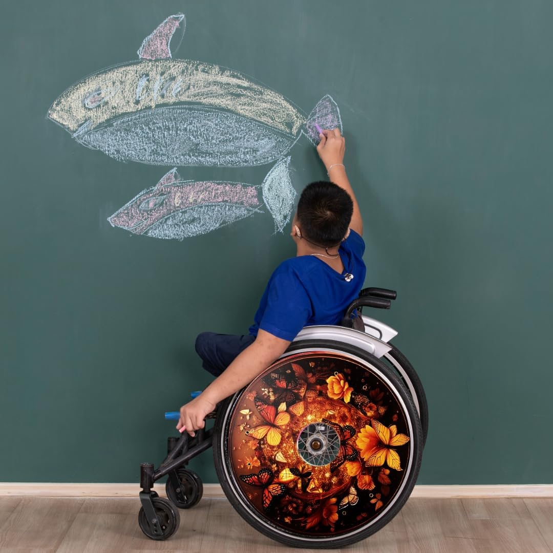 Wheelchair Memorial Day Wheel Covers, Wheelchair Accessories Wheels, Enhances Aesthetics, Easy Install/Remove, Lightweight, Waterproof (Royal Gold Butterfly)