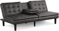Furniture of America Fallein Modern Contemporary Wood 71.5-inch Futon Sofa Bed with Drop-Down Table, Cup Holders, USB-A Charger, Biscuit Tufting for Bedroom, Guest Room, Gray