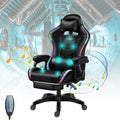Gaming Chairs for Adults with Massage and Speakers, High Back Ergonomic Racing Chair with Footrest and Lumbar Support, LED Light Video Game Chair with Headrest and Lumbar Pillow,Black