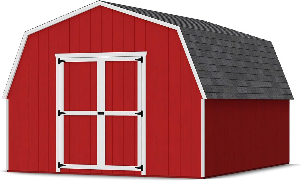 Little Cottage Co. 12x14 Value Gambrel Barn with 4 ft. Sidewalls with Floor, Outdoor Wood Storage Shed Do-It-Yourself Precut Kit