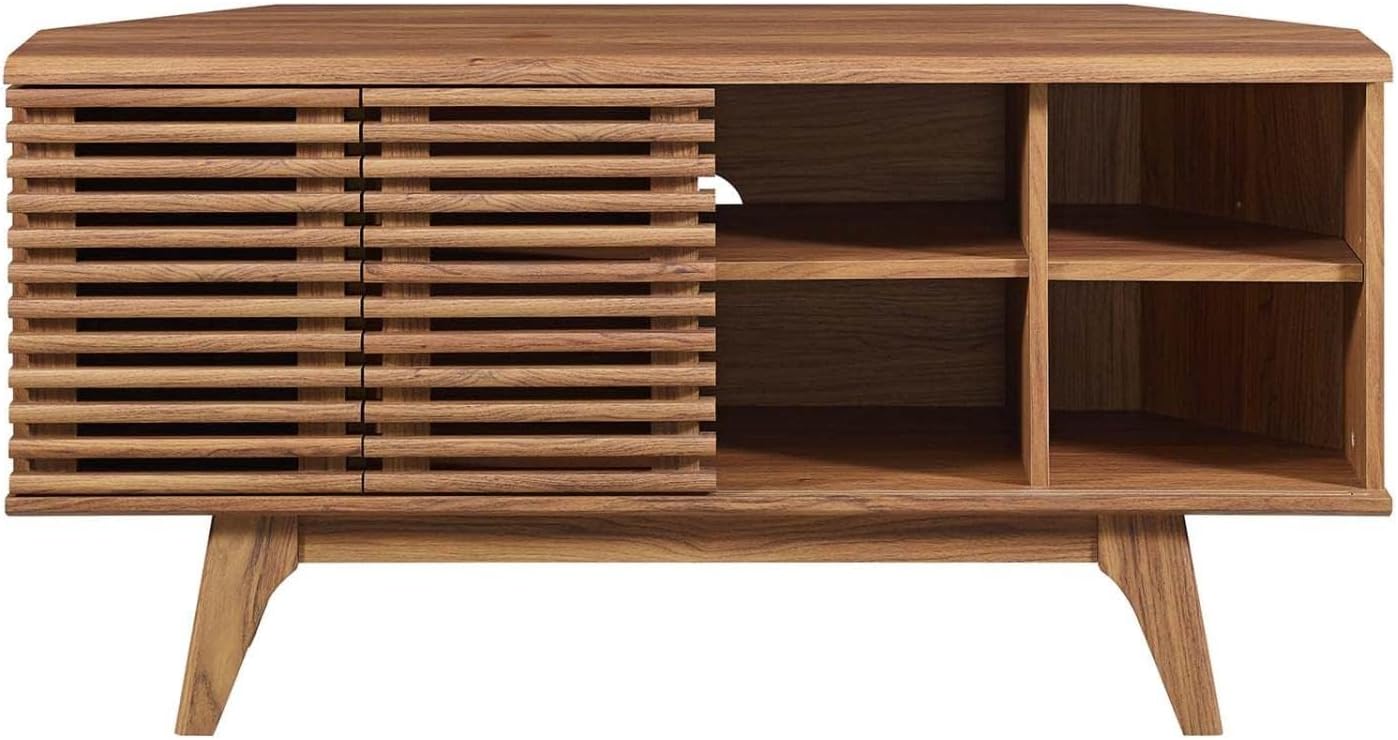 Modway Render Mid-Century Modern Low Profile Corner Media TV Stand in Wal, 15 x 46 x 23